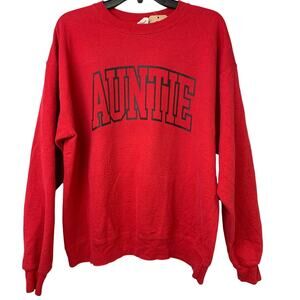 Upcycled Hand Printed Womens Size Large Red Auntie Aunt Crew Neck Sweatshirt